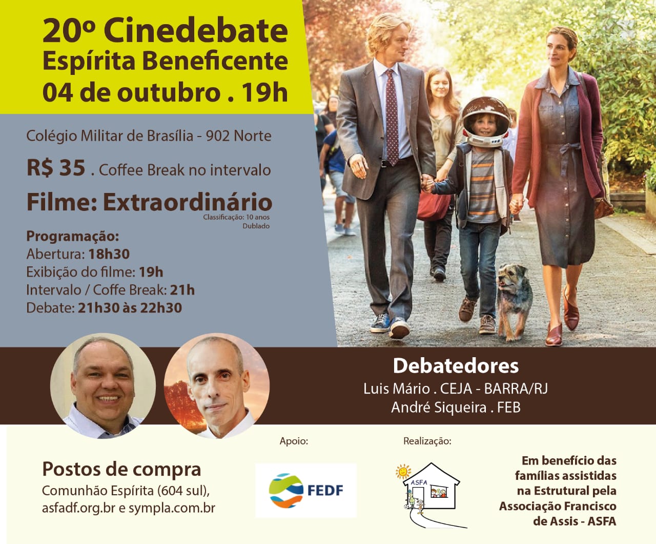 Cinedebate e seminário beneficentes vão arrecadar fundos para ajudar famílias carentes da Estrutural