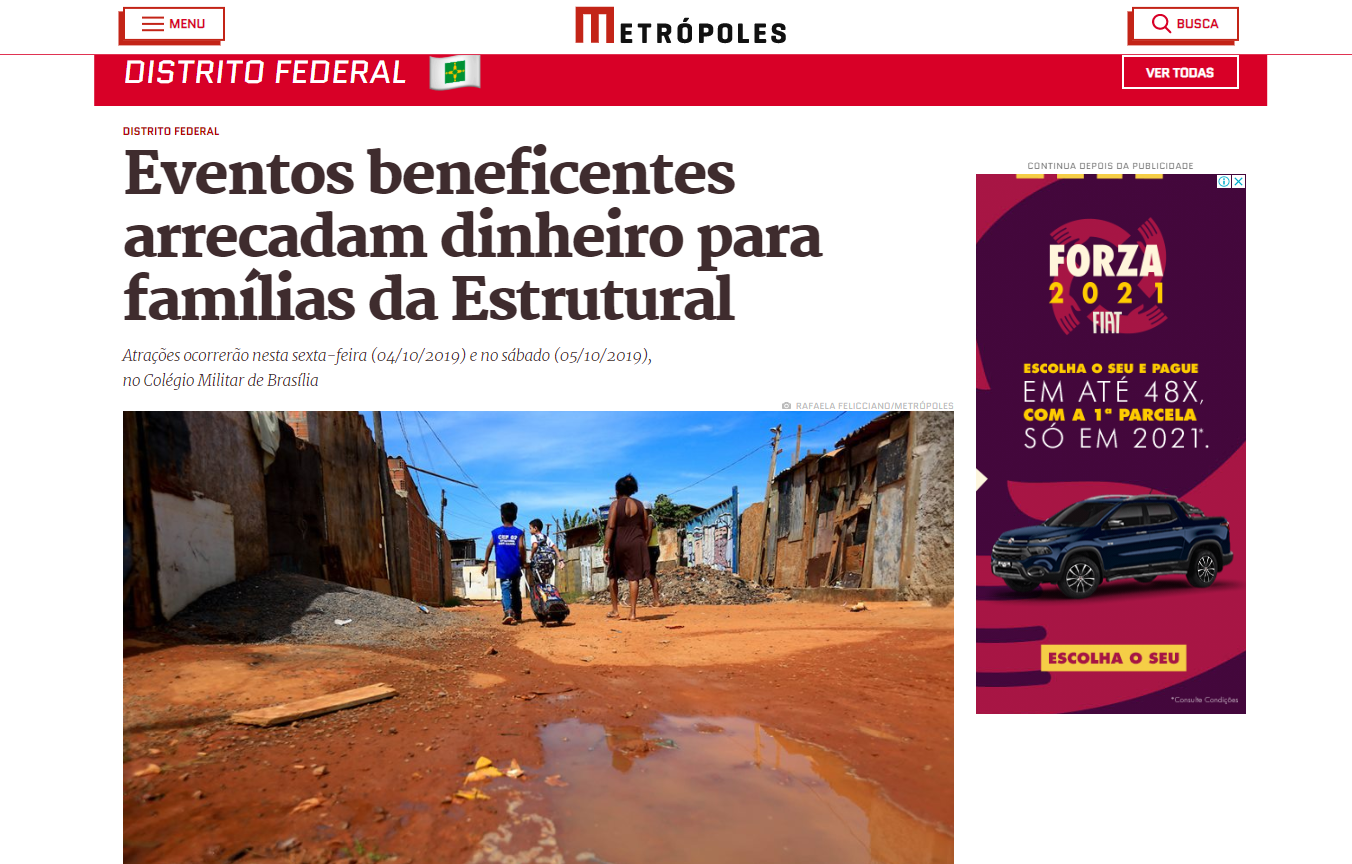 Portal de notícias de Brasília divulga evento da ASFA para ajudar famílias carentes